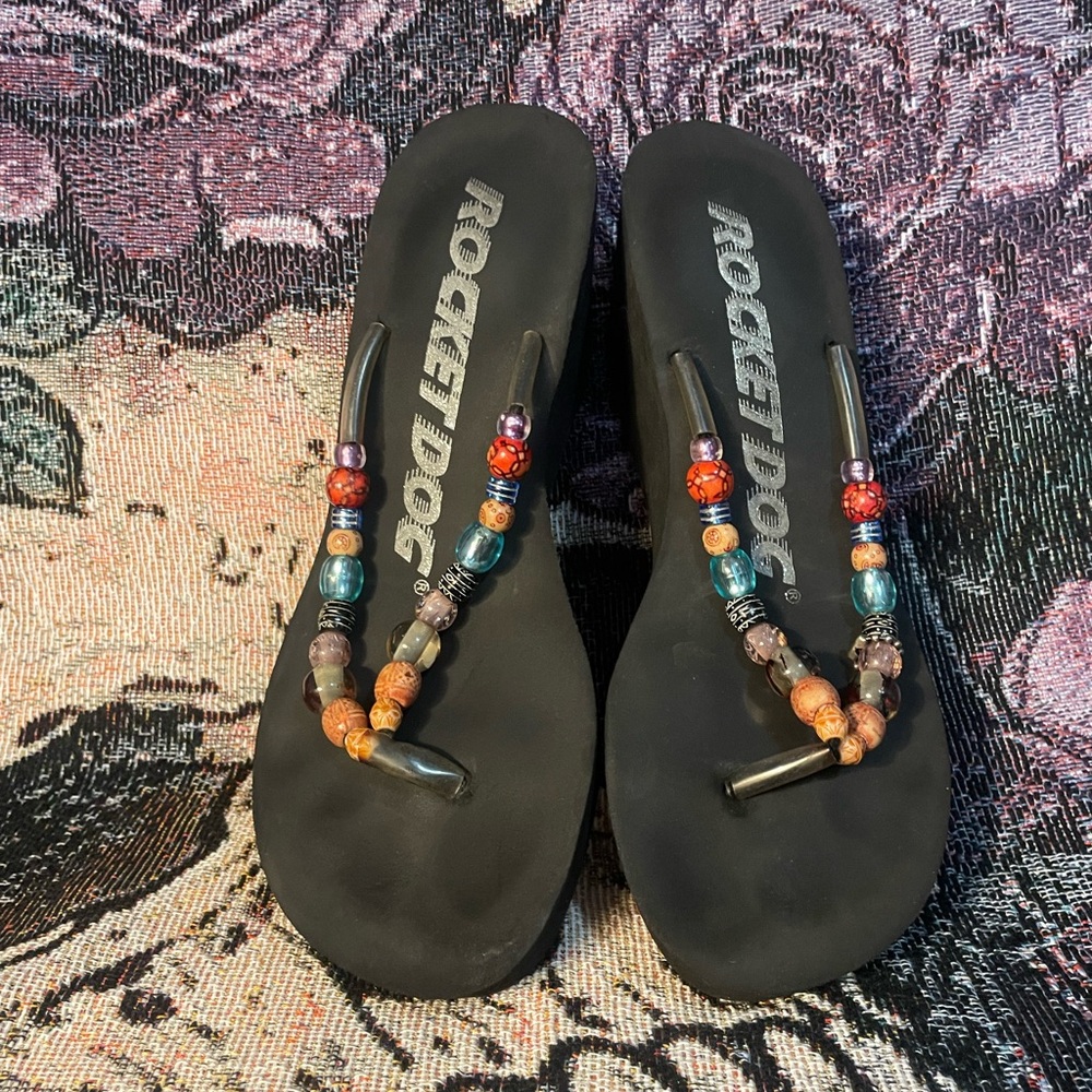 Rocket Dog Black Flip Flops with Colorful Beads